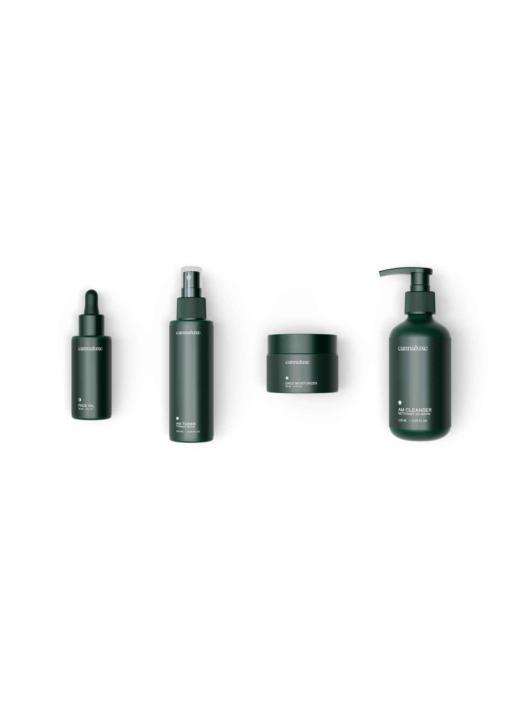 Cannaluxe skincare products arranged together on a light background