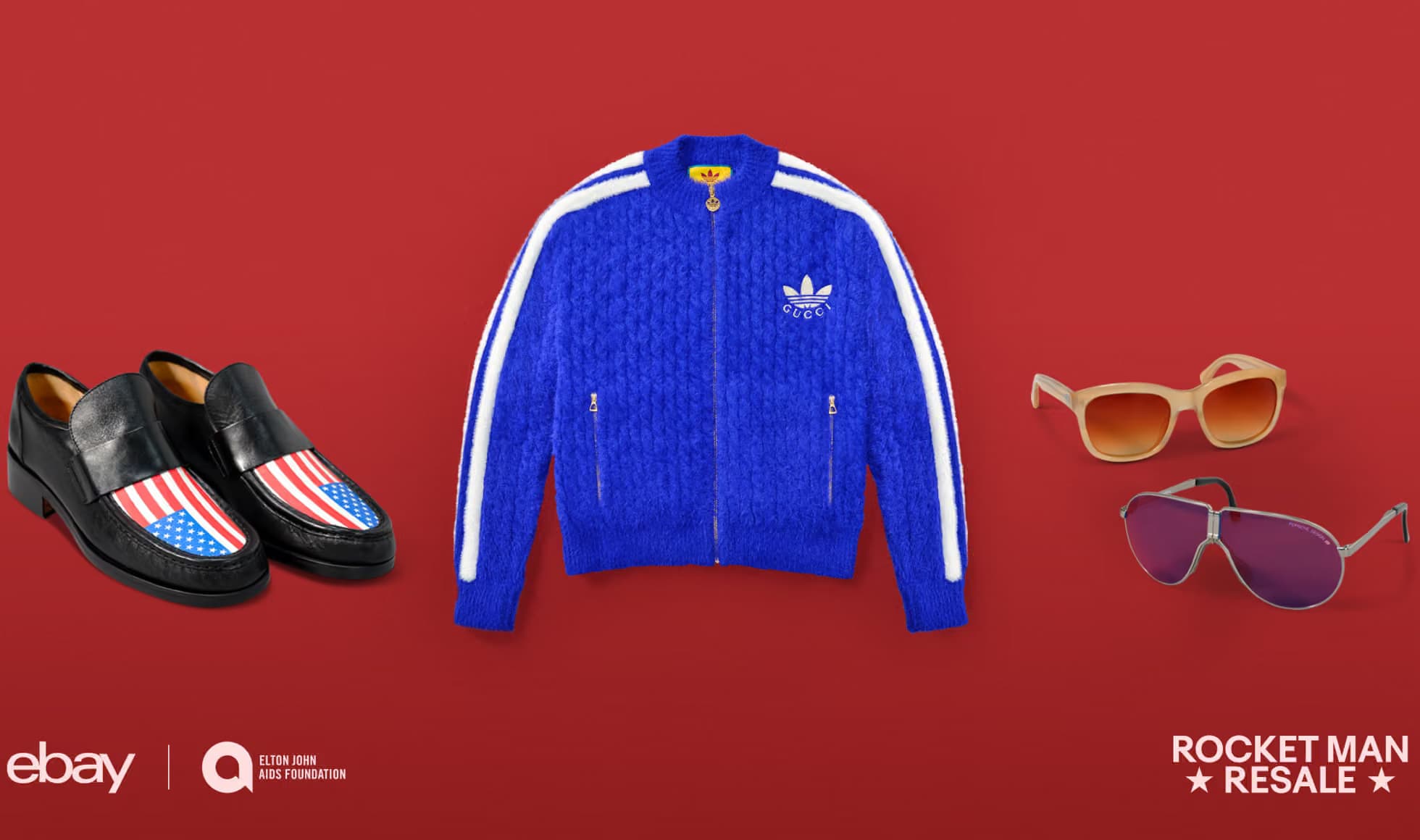 Retail display shelf with illuminated backdrop for the eBay charity sale campaign