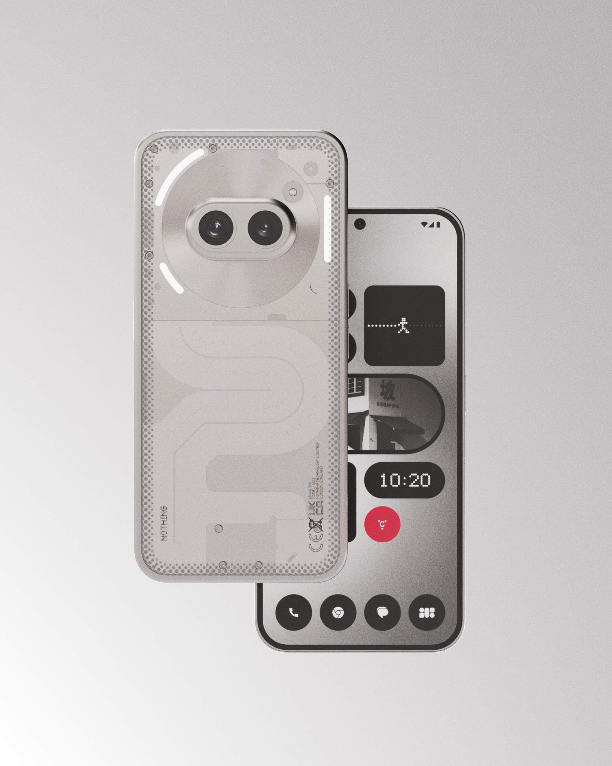 Rear view of concept phone showing circuit-inspired engraving and translucent paneling